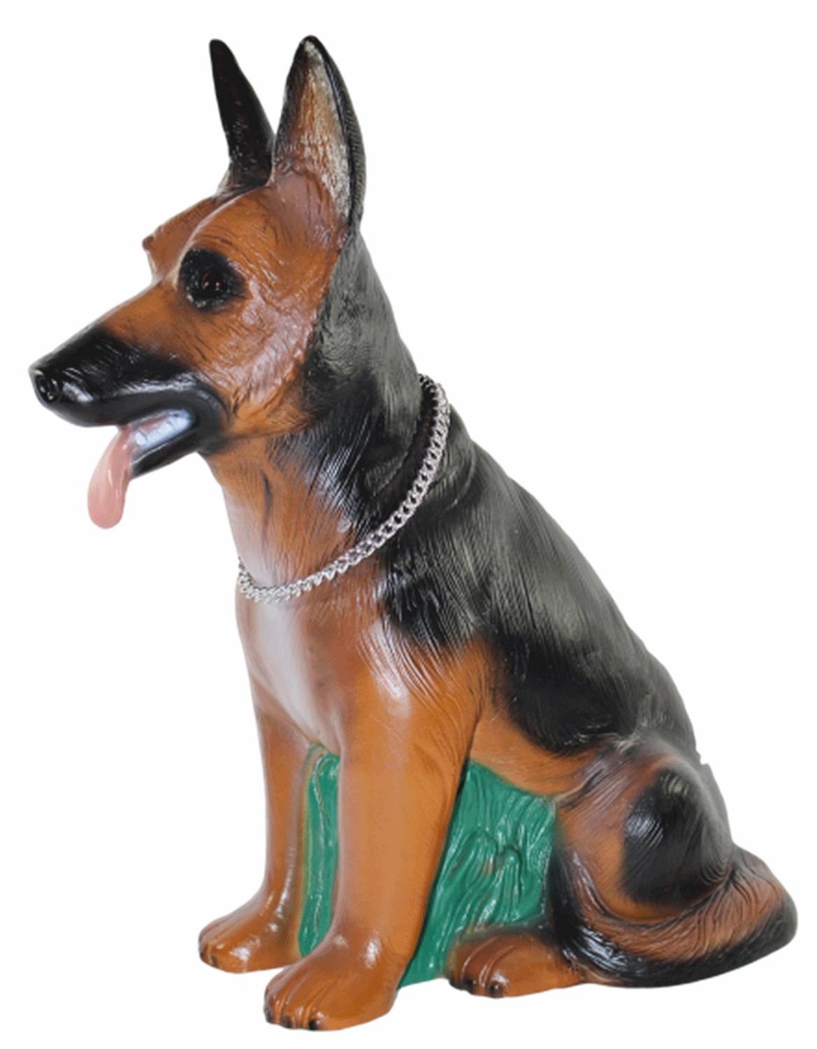 Deko Garten Figur Tierfigur Schäferhund mit Kette Hund klein sitzend aus Kunststoff Höhe 39 cm