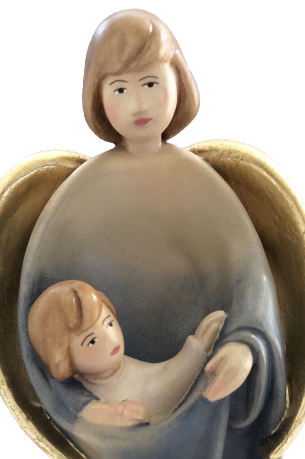 Schutzengel mit Jungen H 12 cm Moderne Engelsfigur Engel Holzfigur Deko Statue aus Ahornholz