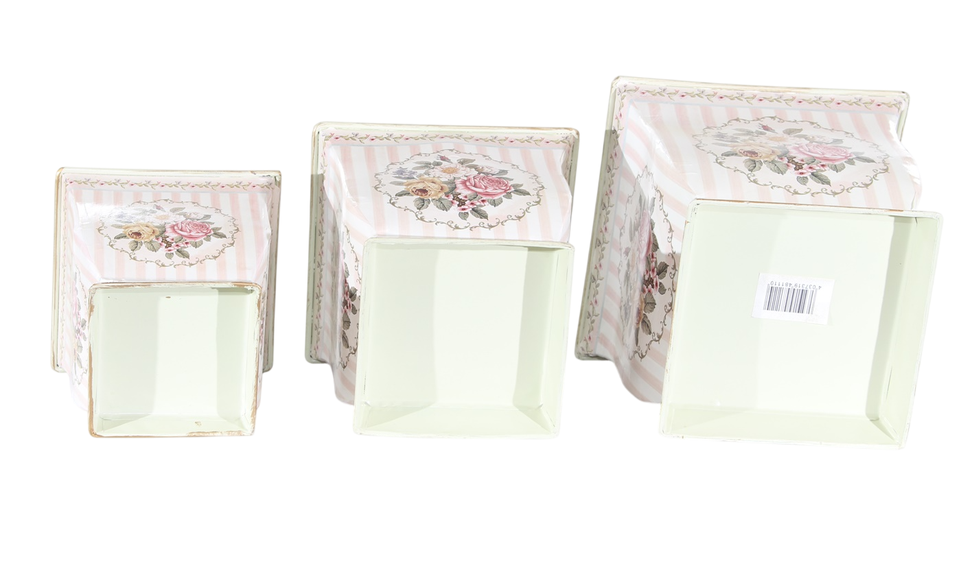 Übertöpfe 3er-Set Metall – Rosenmotiv Landhaus Provence Stil Metalltöpfe H 12–15 cm