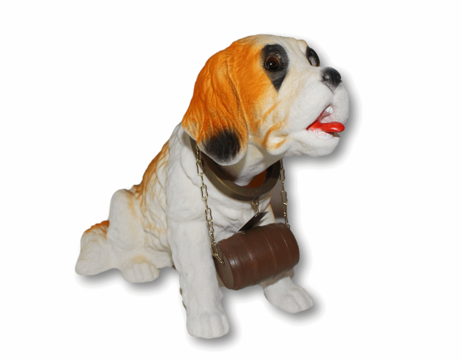 Wackel Figur Hund Bernhardiner Wackelfigur H 16 cm mit Faß groß Dekofigur mit Wackelkopf