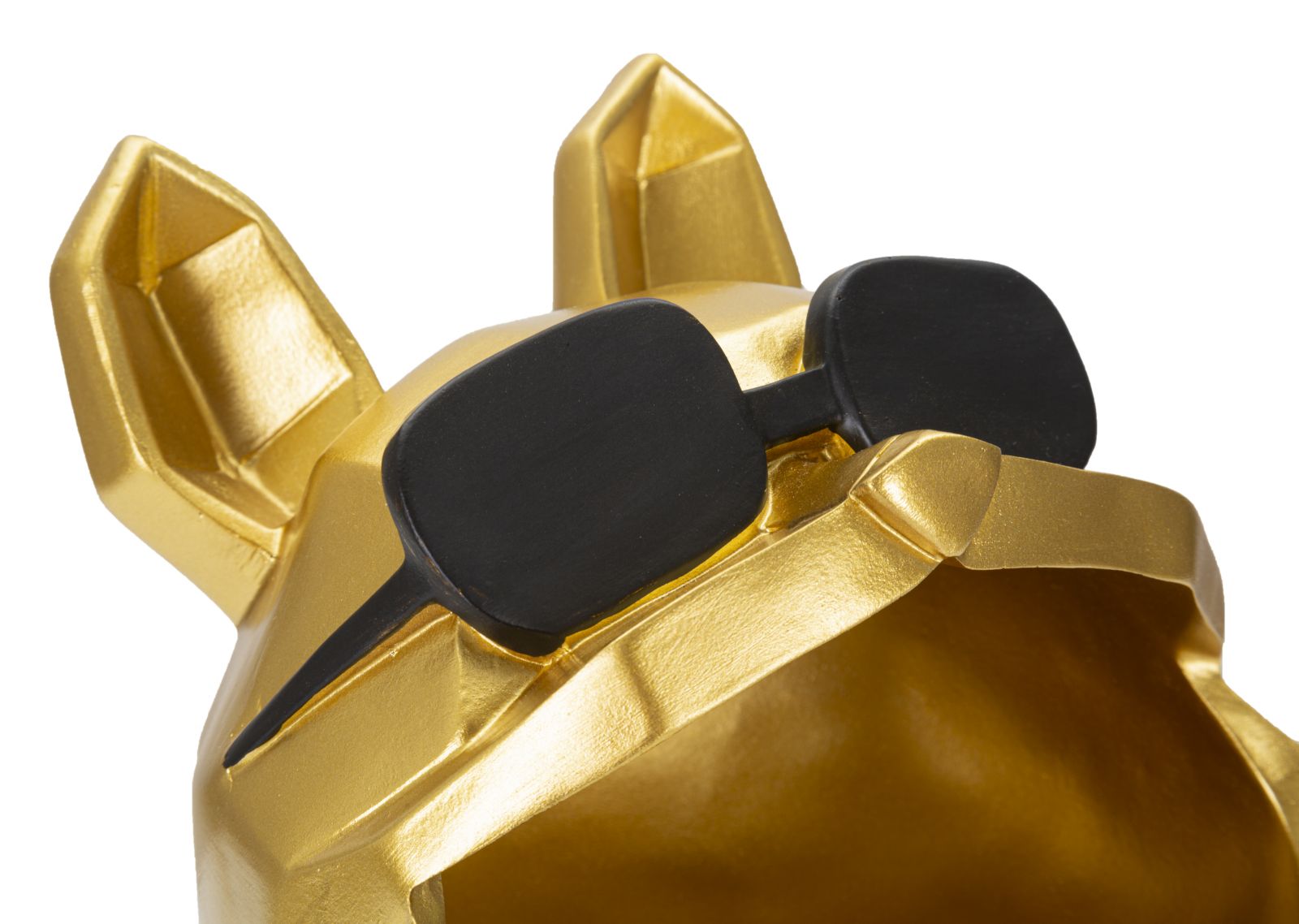 Hund Bulldogge mit Sonnenbrille Gold – coole Dekofigur mit Ablage aus Polyresin für Flur und Wohnraum H 23,5 cm