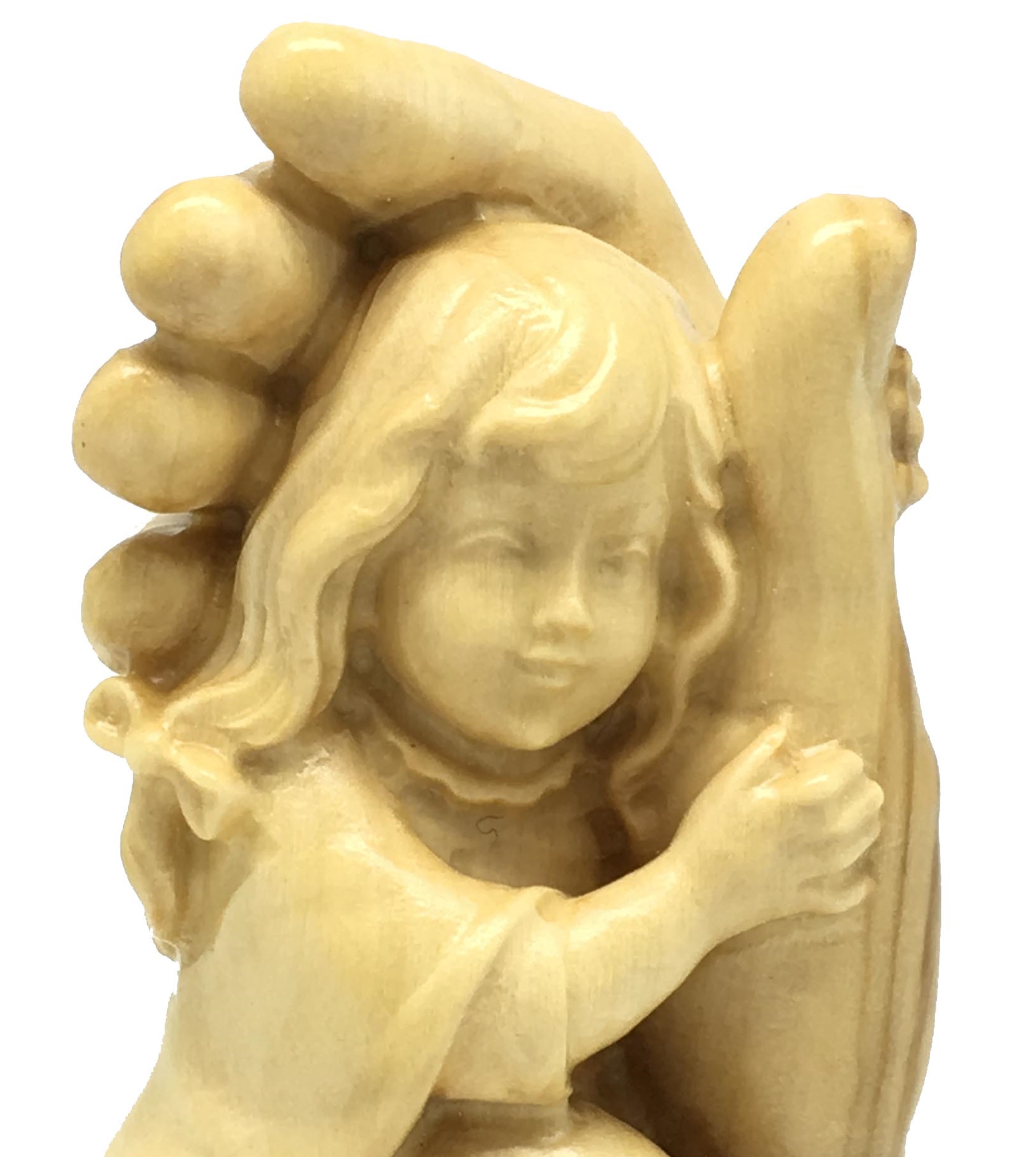 Schützende Hand mit Mädchen H 13 cm Olive Schutzengel Engel Holzfigur Deko Statue aus Olivenholz