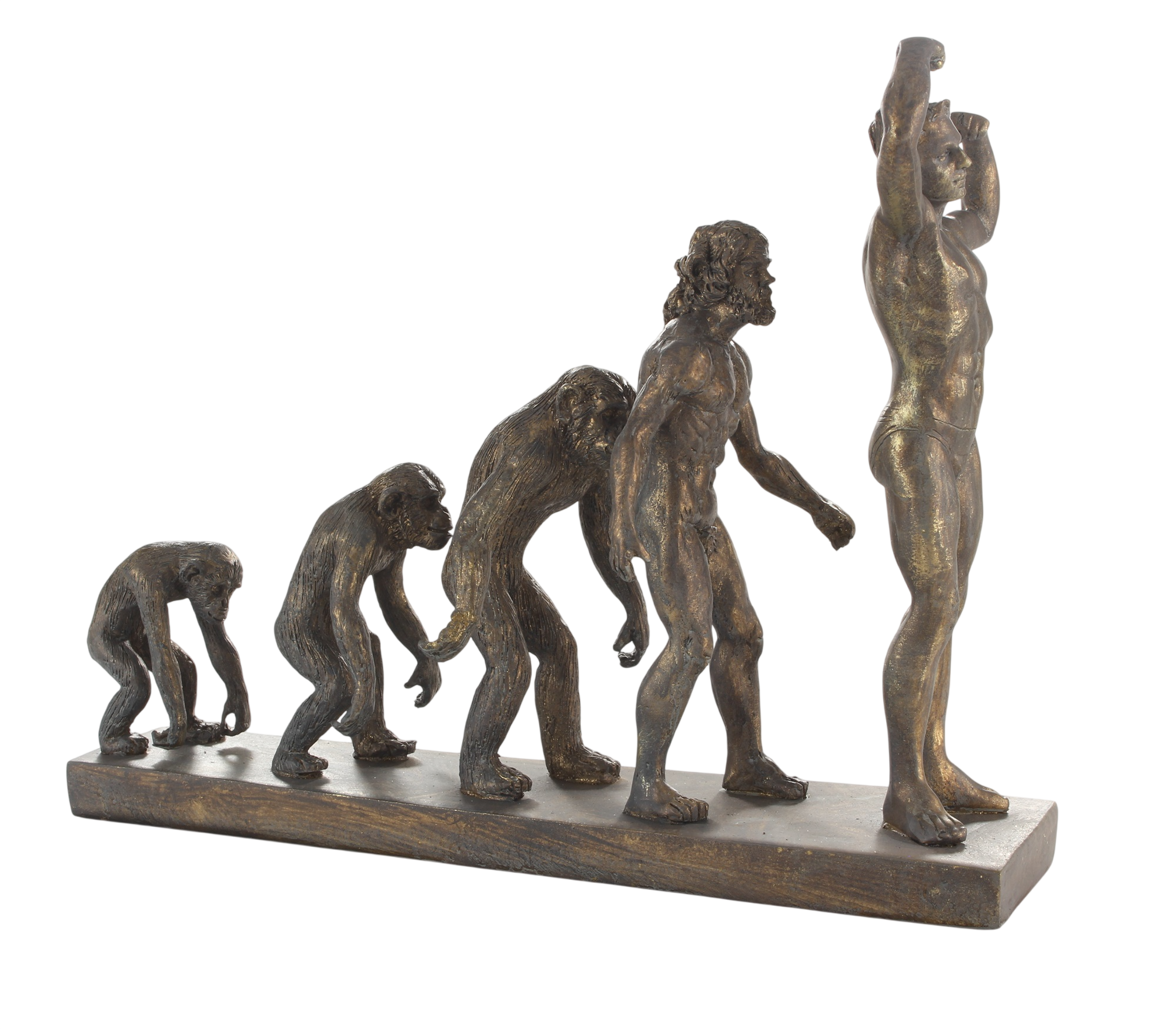 Skulptur Evolution des Menschen vom Affen zum Menschen – Resin bronzefarben, Länge 32,6 cm