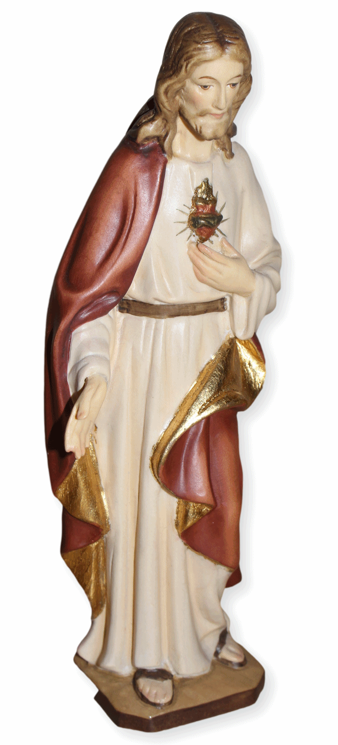 Heiligenfigur Barmherziger Jesus Herz "Sacred Heart" H 12 cm Statue aus Ahornholz Holzfigur