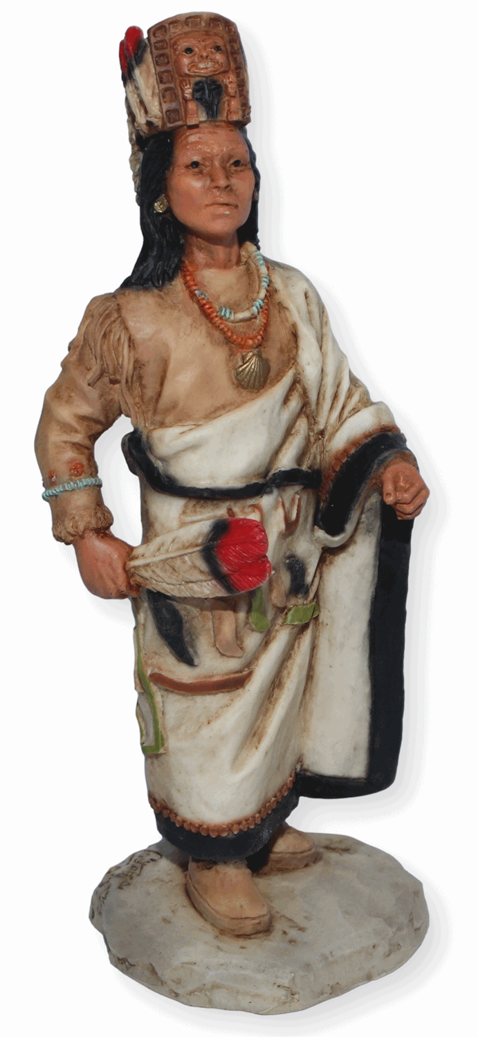 Indianerfigur Seattle Häuptling Duwamish H 17 cm mit Totempfahl H 25,5 cm Native American Castagna