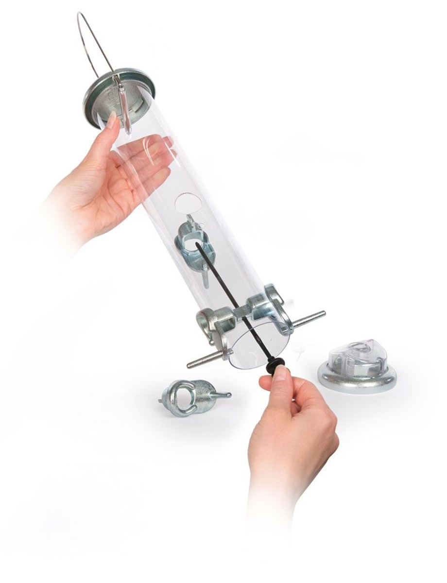 Naturschutzprodukt Futtersäule Ring-Pull Pro maxi silber Inhalt 1,5 l Vogelfutterhaus Höhe 71 cm