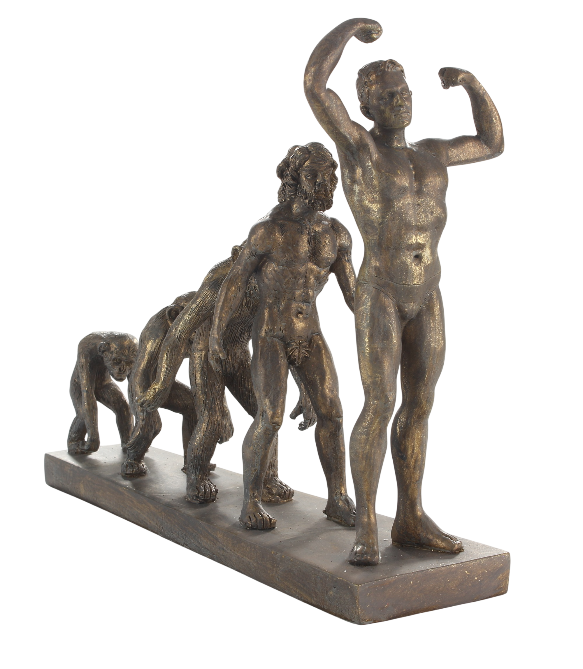 Skulptur Evolution des Menschen vom Affen zum Menschen – Resin bronzefarben, Länge 32,6 cm