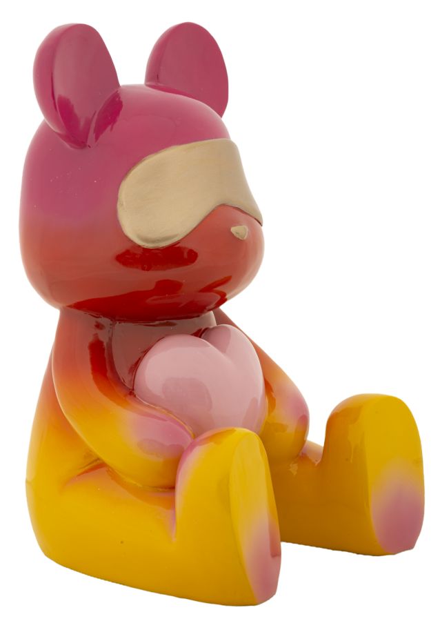 Sitzender Regenbogen-Bär mit Herz – warm leuchtende Dekofigur aus Polyresin für Wohnraum und Kinderzimmer H 32 cm