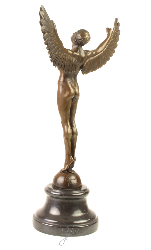 Bronzefigur Bronzeskulptur Bronze Ikarus auf Marmorsockel H 40 cm Griechische Mythologie Figur
