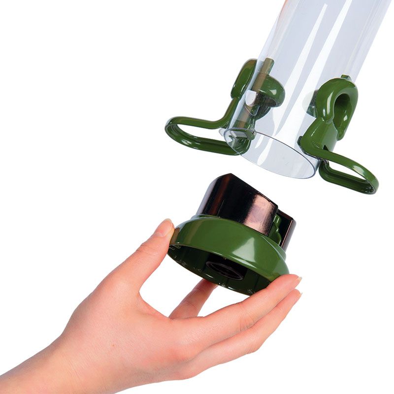 Naturschutzprodukt Futtersäule Ring-Pull Click mini Futterspender grün Metall H 33 cm Inhalt 0,5 L