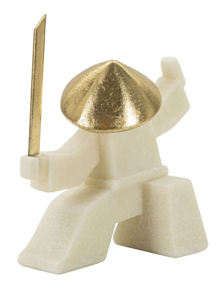 Samurai Oda Clan weiß-gold – abstrakte Dekofigur mit Schwert aus Polyresin für Wohnraum und Büro H 18,5 cm