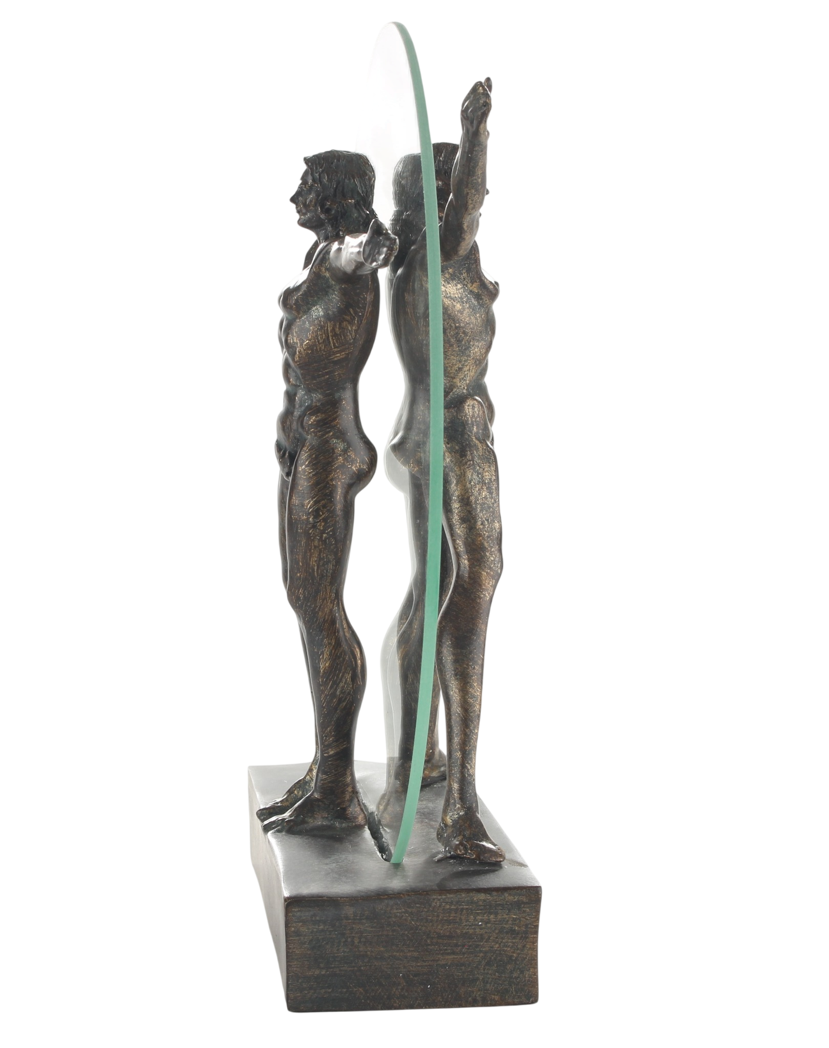 Skulptur Vitruvianischer Mensch nach Leonardo da Vinci – Resin mit Glasscheibe, Höhe 27,3 cm
