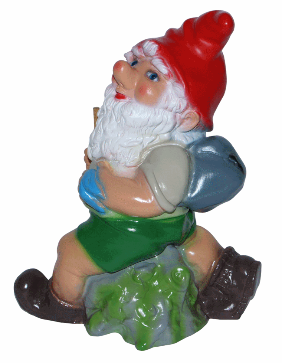 Gartenzwerg Deko Garten Figur Zwerg Wanderer mit Sack und Stock stehend aus Kunststoff H 33 cm