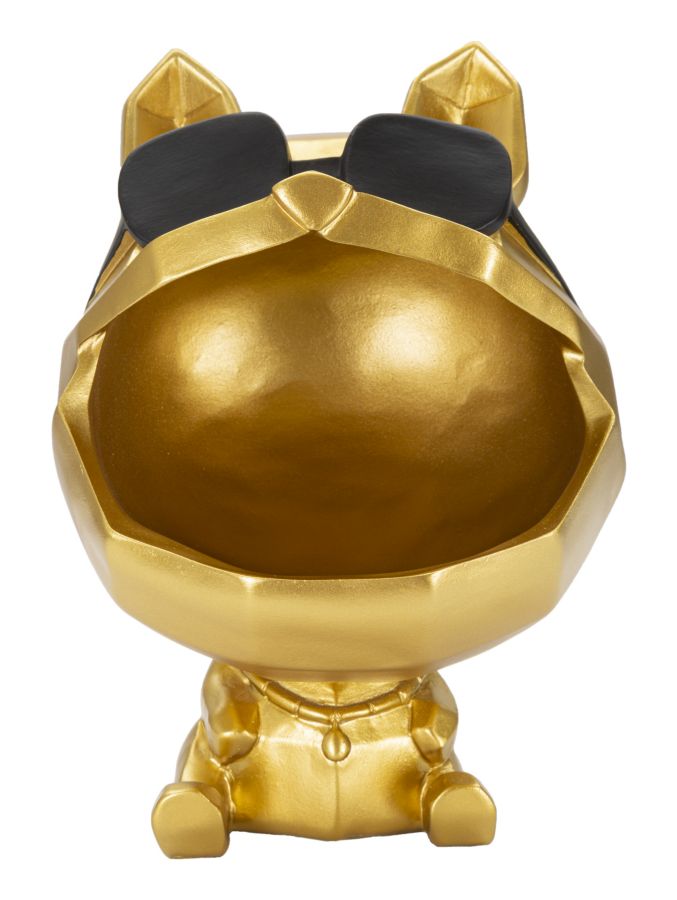 Hund Bulldogge mit Sonnenbrille Gold – coole Dekofigur mit Ablage aus Polyresin für Flur und Wohnraum H 23,5 cm