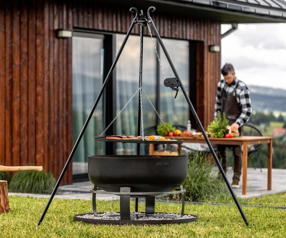 Schwenkgrill Set mit Feuerschale „VIKING“ XXL Ø 80 cm – Dreibein 180 cm, Grillrost Ø 70 cm & Kurbel