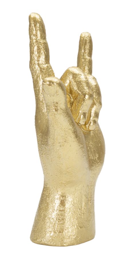 Handzeichen Yeah Gold – ausdrucksstarke Dekofigur aus Polyresin für Wohnraum und überdachte Terrasse H 23 cm