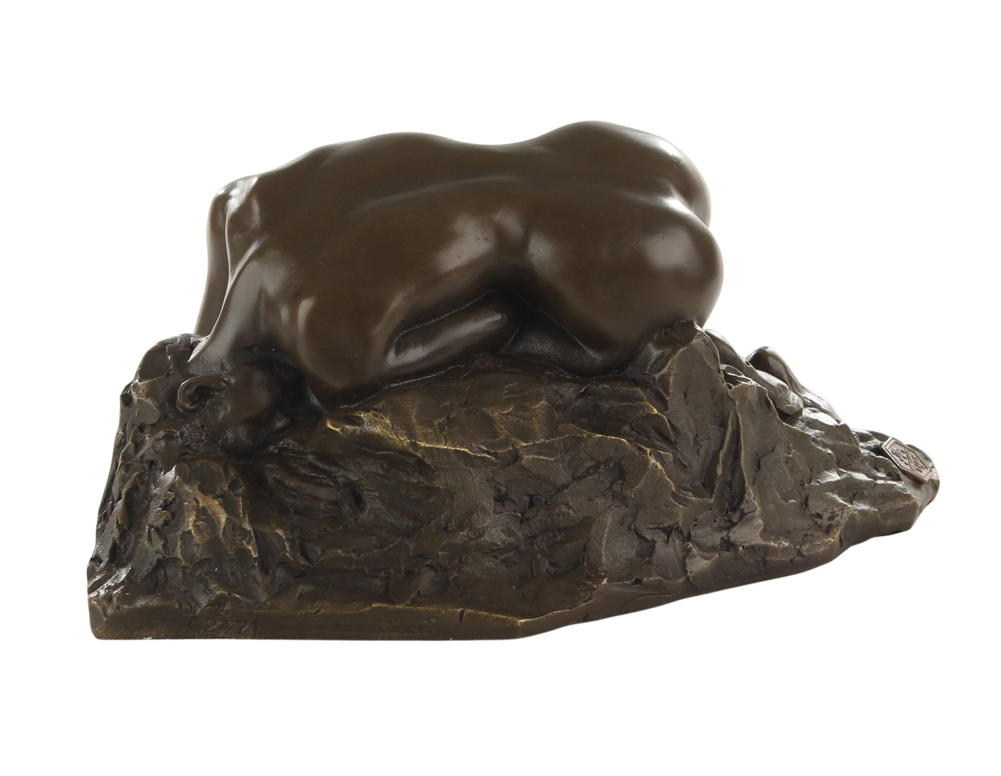 Bronzeskulptur Danaïde, Frauenakt, Nachbildung nach Auguste Rodin, auf Marmorsockel, Höhe 9,7 cm
