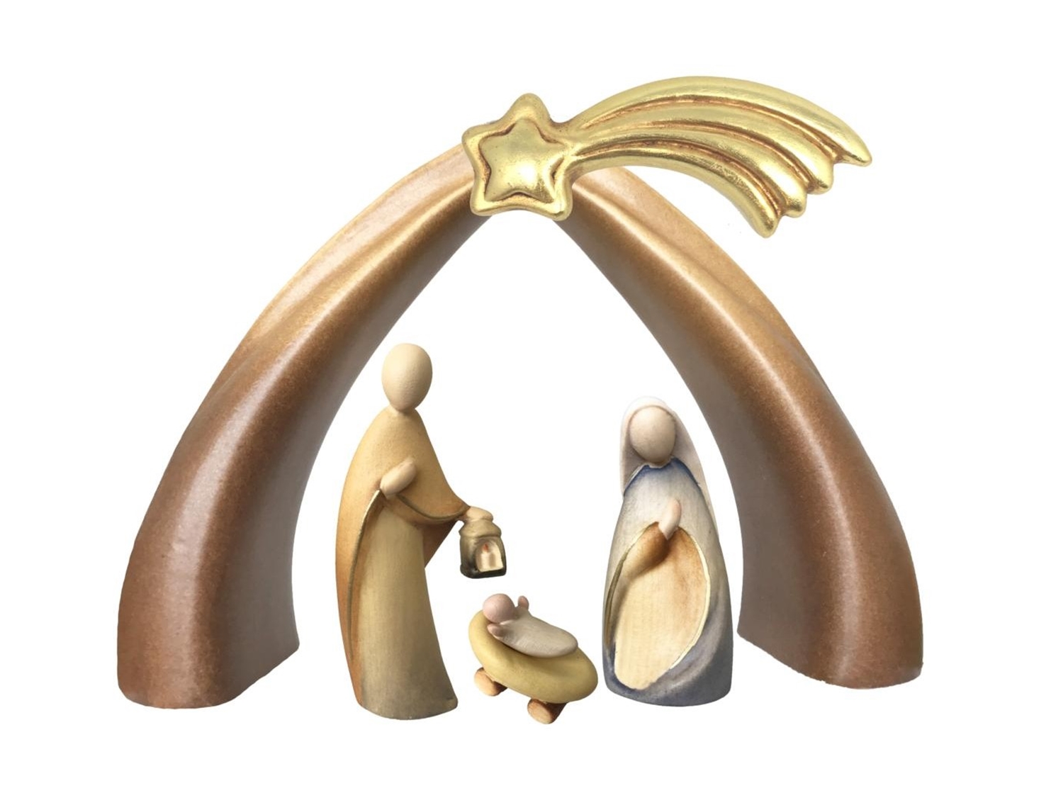 Krippe mit Krippenfiguren Stella Kollektion Heilige Familie H 8cm Heiligenfigur Holzfigur Holzstatue