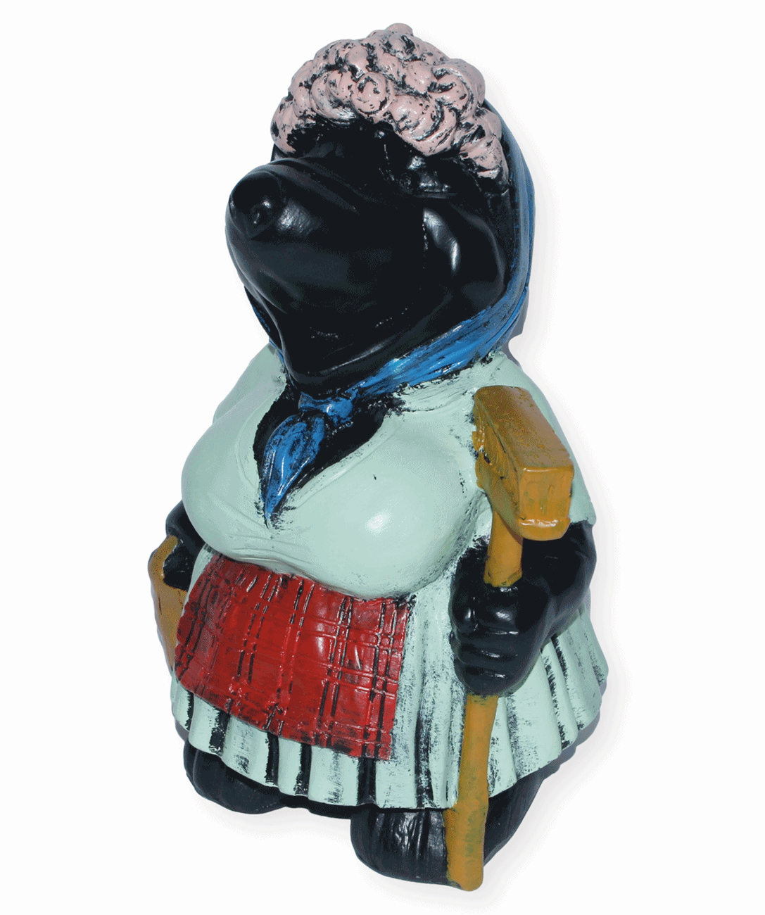 Dekorationsfigur Maulwurf Putzfrau H 30 cm stehend mit Gartenfigur aus Kunstharz