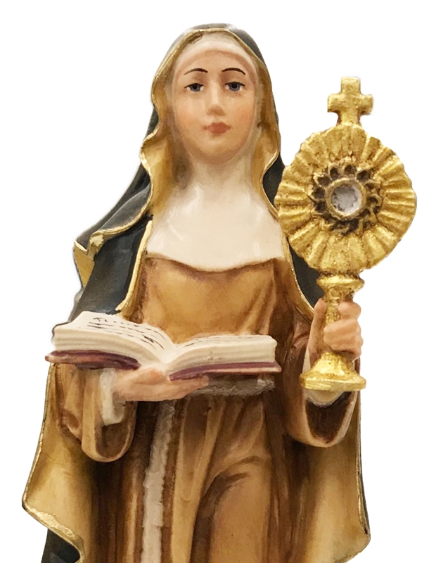 Statue Heilige Chiara von Assisi H 12 cm Heiligenfigur Holzfigur Holzstatue Holz Figur aus Ahornholz