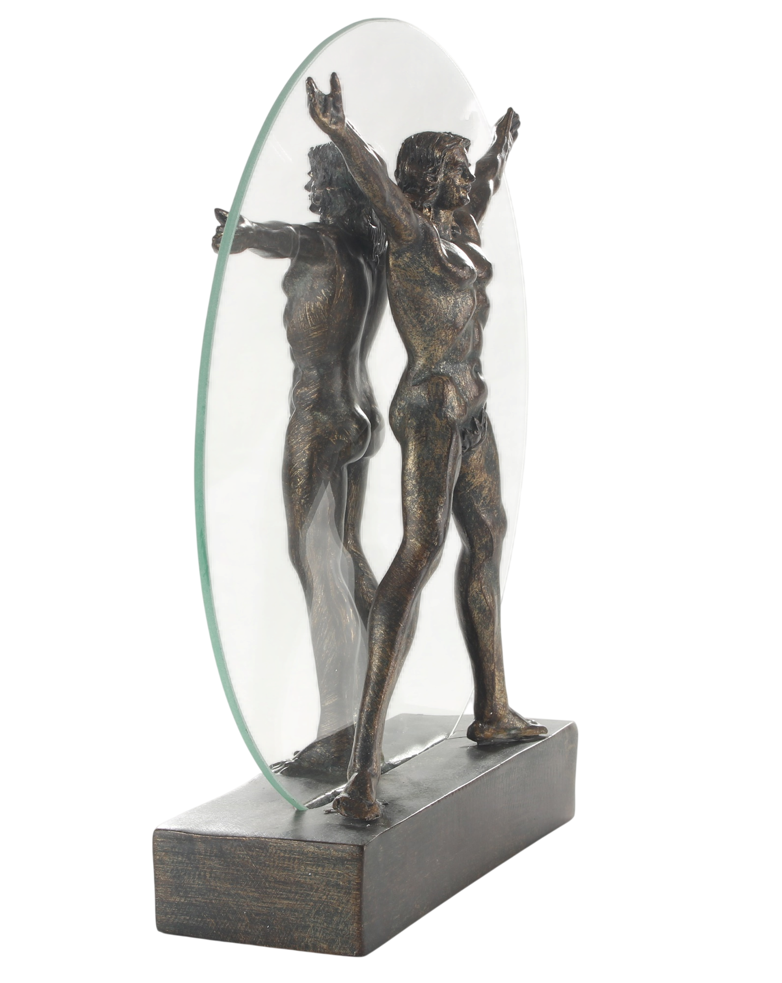 Skulptur Vitruvianischer Mensch nach Leonardo da Vinci – Resin mit Glasscheibe, Höhe 27,3 cm