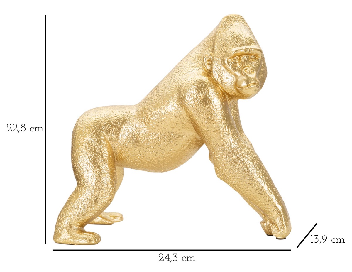 Dekofigur Gorilla stehend Tierfigur in edler goldenen Optik Fell fein strukturiert H 22,8 cm