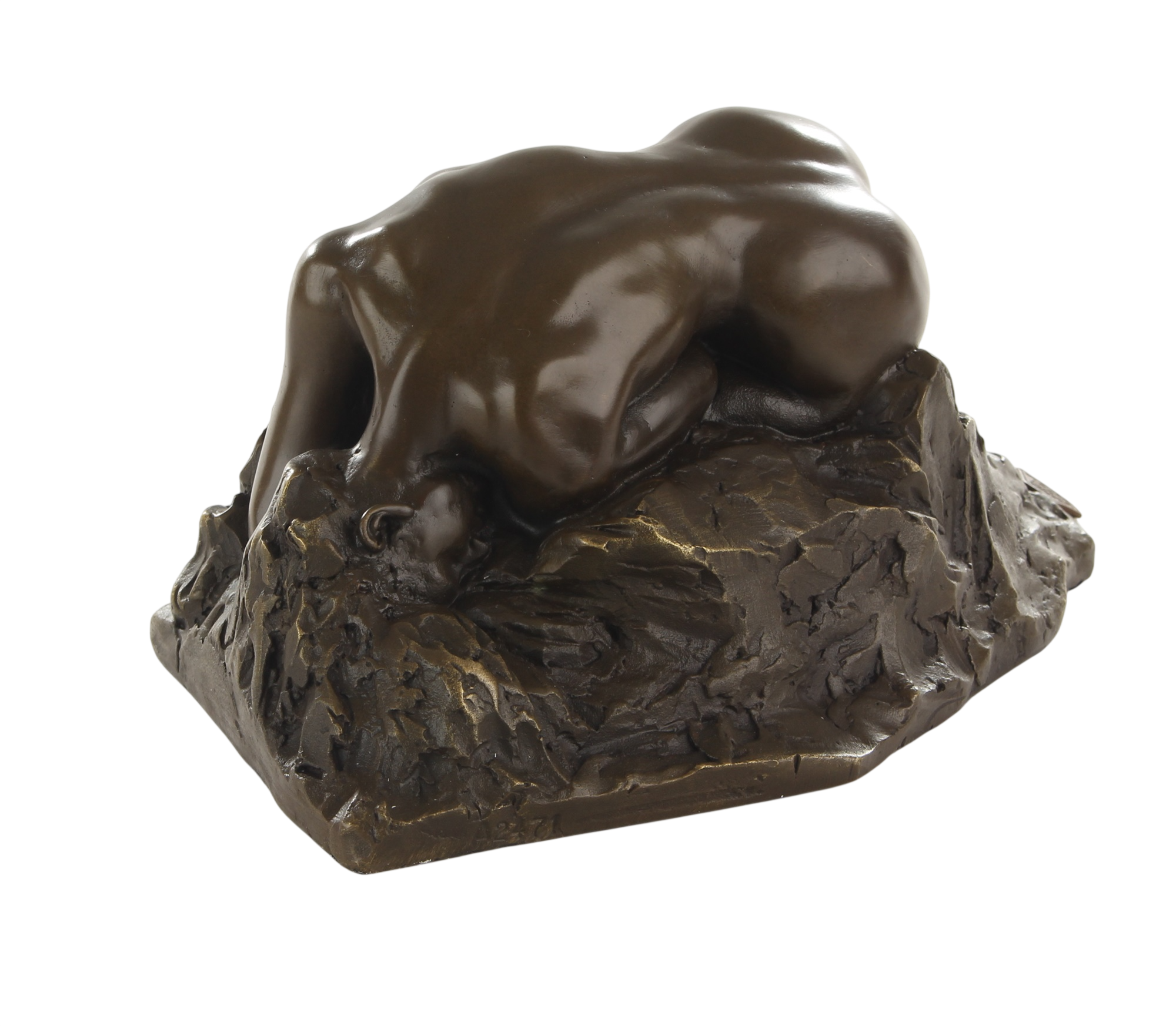 Bronzeskulptur Danaïde, Frauenakt, Nachbildung nach Auguste Rodin, auf Marmorsockel, Höhe 9,7 cm