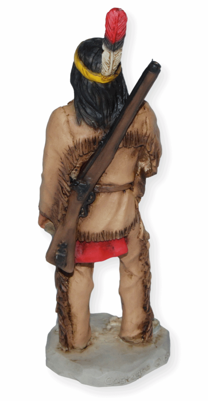 Indianerfigur Indianer Shawnee Häuptling Tecumseh Skulptur H 18 cm stehend mit Tomahawk Castagna