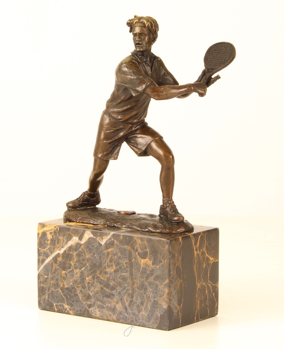Bronzefigur Bronzeskulptur Bronze Figur Tennisspieler H 24 cm aus Bronze