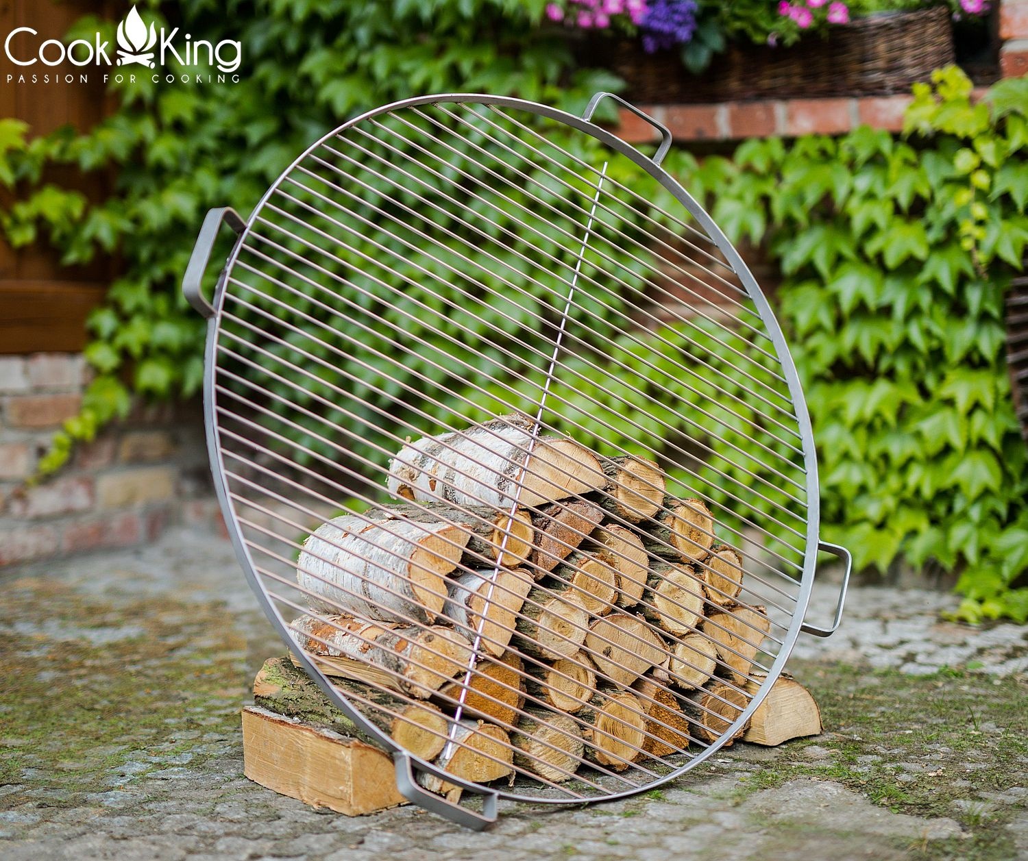 Grillrost mit 4 Griffen aus Edelstahl Ø 70 cm Rost für Feuerschalen Grillgitter rund Grillen