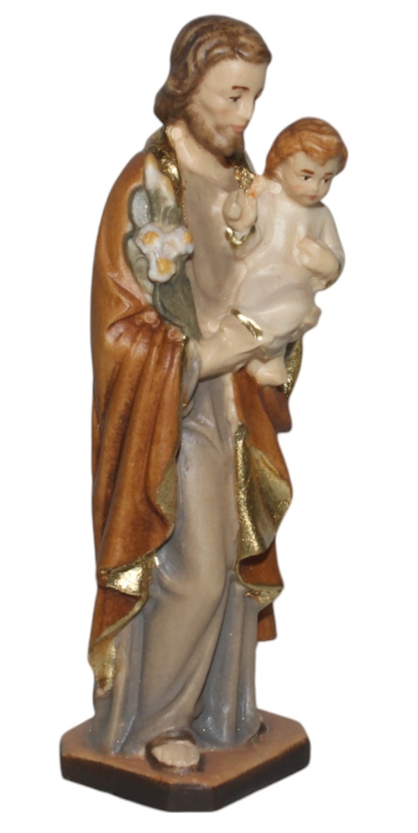 Heiligenfigur Heiliger Josef H 15 cm Josef mit Jesuskind und Lilie Holzfigur Statue aus Ahornholz