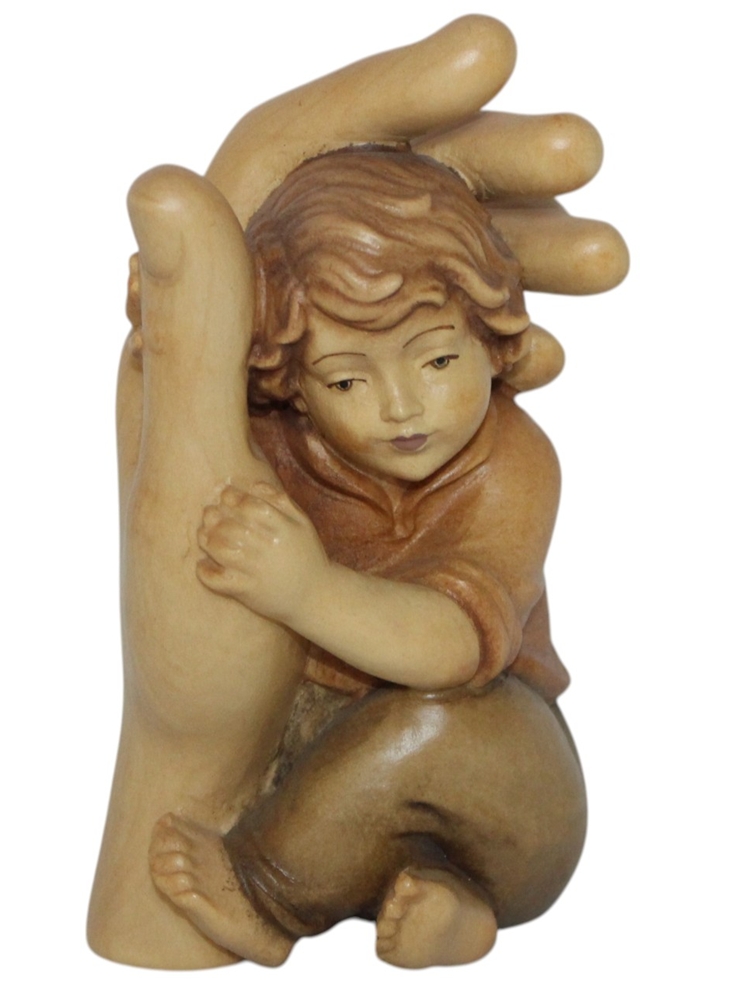 Schützende Hand mit Junge H 13 cm Schutzengel Engel Holzfigur Deko Statue aus Ahornholz