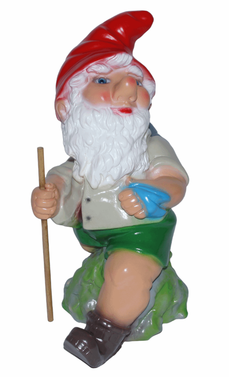 Gartenzwerg Deko Garten Figur Zwerg Wanderer mit Sack und Stock stehend aus Kunststoff H 33 cm
