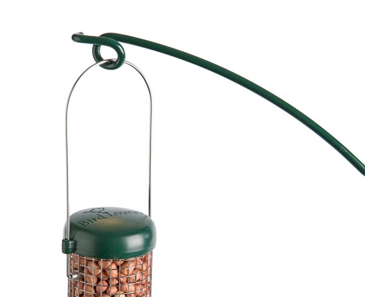 Spiralhaken zum Aufhängen von Futtersäulen – grüner Haken aus Federstahl für Geländer, Zäune und Stangen ab ca. 2 cm, Länge 40 cm