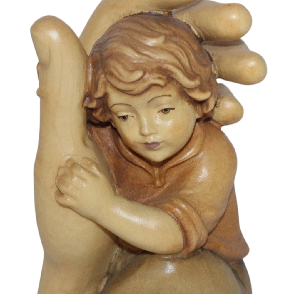 Schützende Hand mit Junge H 13 cm Schutzengel Engel Holzfigur Deko Statue aus Ahornholz