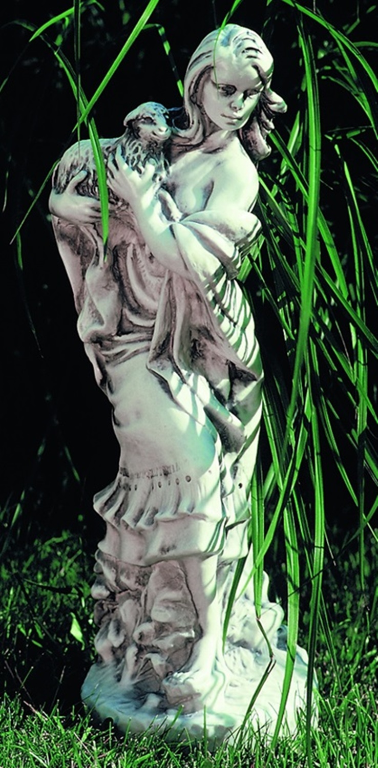 Deko Figur Statue junge Frau Pastora stehend H 40 cm klasische Skulptur Gartenfigur aus Kunststoff
