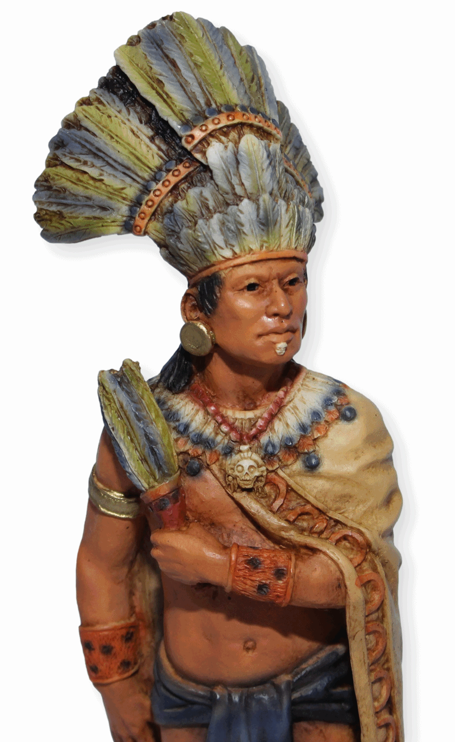 Indianerfigur Indianer Moctezuma II. H 19 cm mit Kopfschmuck Herrscher des Reich der Azteken