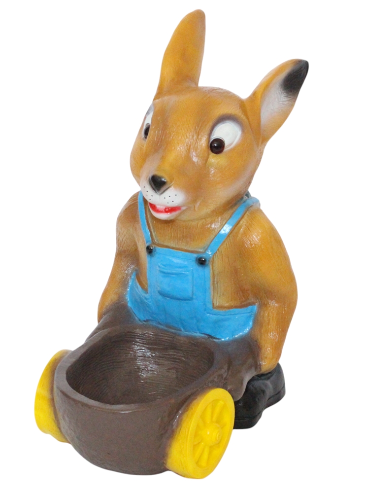 Osterhase mit Karren zum Bepflanzen Figur Hase Kunststoff Gartenfigur Höhe 38 cm