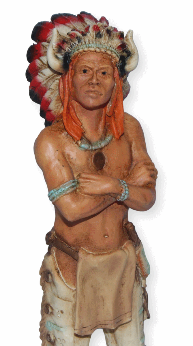 Indianerfigur Indianer Filmfigur Broken Arrow Skulptur H 17 cm stehend mit Kopfschmuck