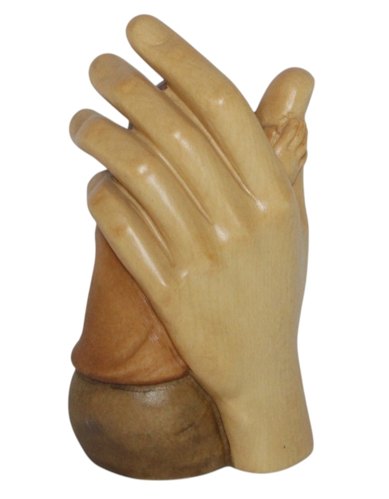 Schützende Hand mit Junge H 13 cm Schutzengel Engel Holzfigur Deko Statue aus Ahornholz
