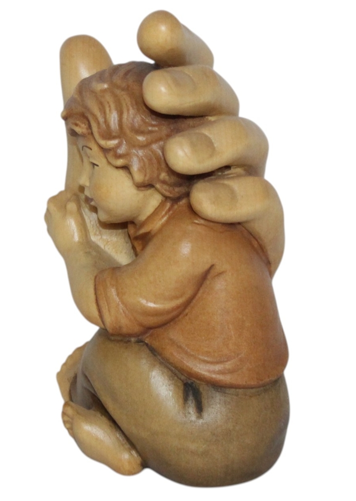 Schützende Hand mit Junge H 13 cm Schutzengel Engel Holzfigur Deko Statue aus Ahornholz