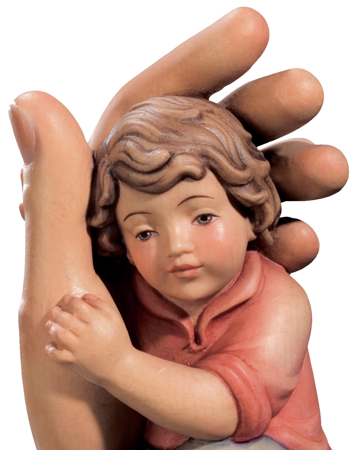 Schützende Hand mit Junge H 13 cm Schutzengel Engel Holzfigur Deko Statue aus Ahornholz