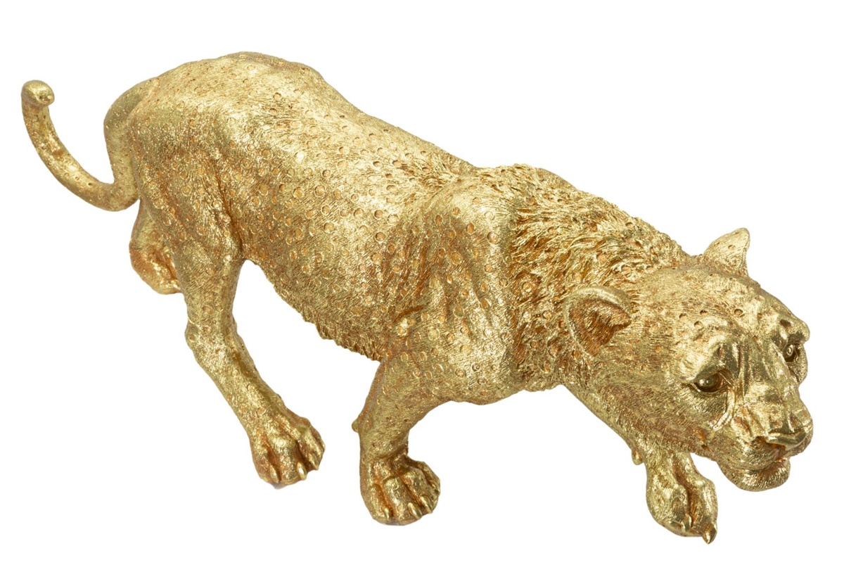 Dekofigur Leopard laufend Tierfigur in edlem Gold Fell detailliert strukturiert Länge 89 cm