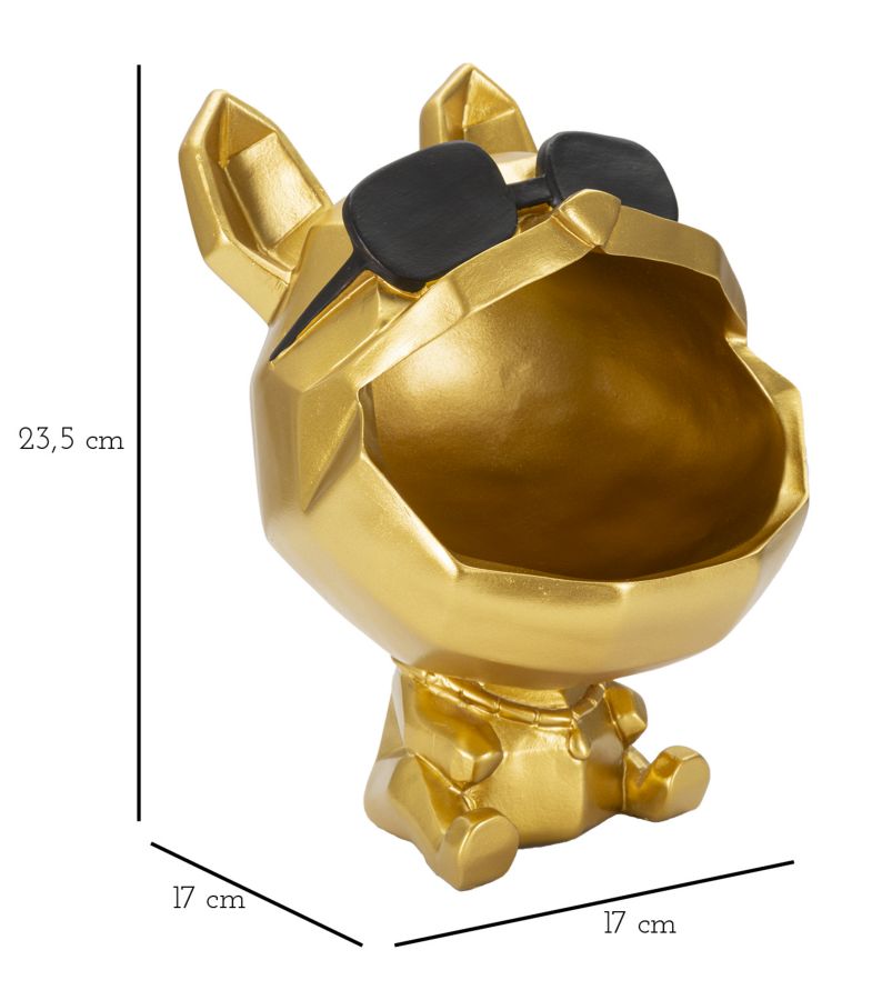 Hund Bulldogge mit Sonnenbrille Gold – coole Dekofigur mit Ablage aus Polyresin für Flur und Wohnraum H 23,5 cm