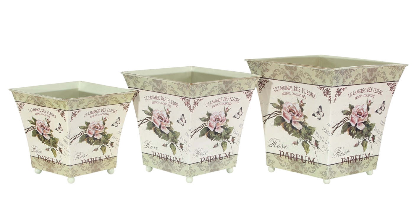 Übertöpfe 3er-Set Metall – Rose Parfum Landhaus Provence Stil Metalltöpfe H 16,5–22 cm