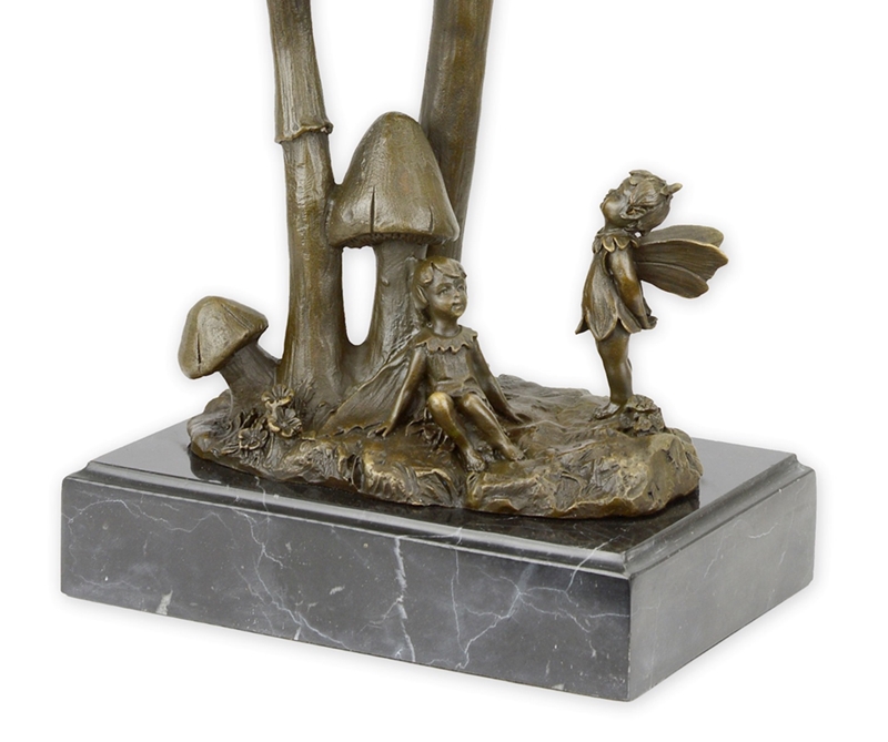 Bronzefigur Bronzeskulptur Feen auf Pilz aus Bronze auf Marmorsockel H 46 cm Fantasie Deko Figur