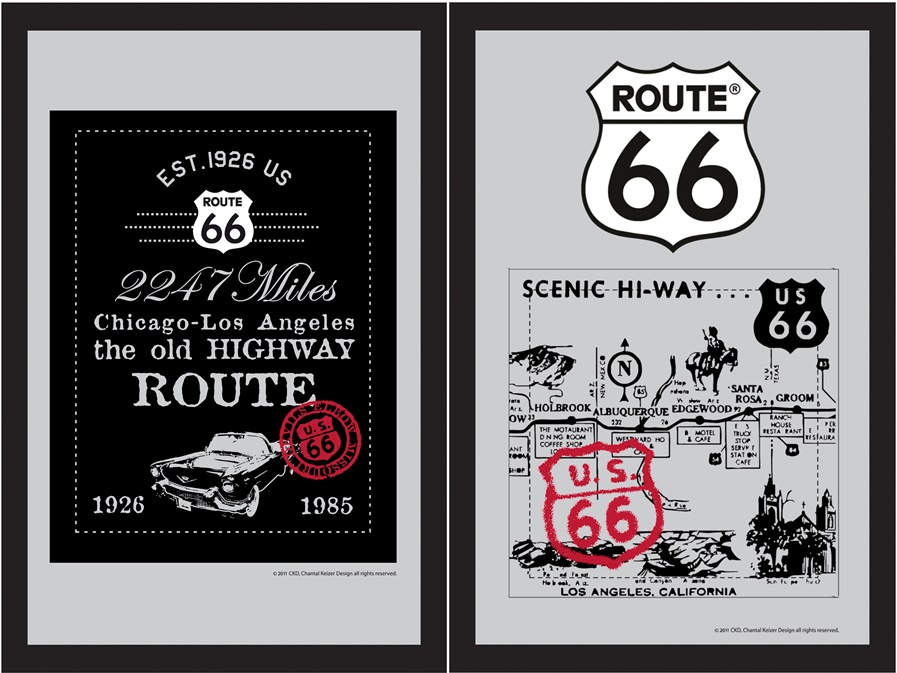 Set: 2 Spiegelbilder Route 66 USA Bild 30x20 cm Deko Wandbilder Hinterglasdruck