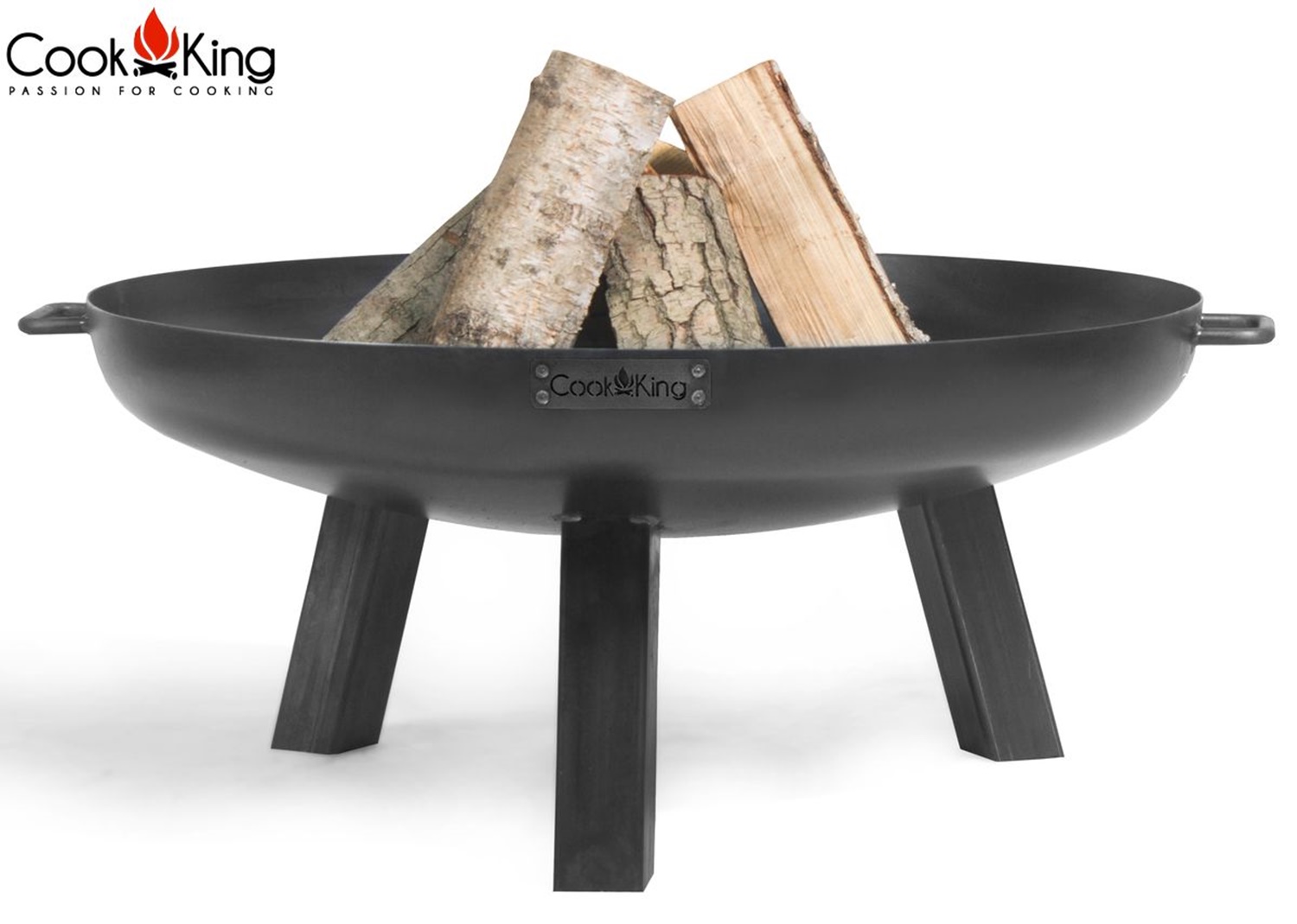 Set: Dreibein H 180 cm mit Grillrost Ø 70 cm aus Rohstahl + Feuerschale "Polo" Ø 80 cm Grillen
