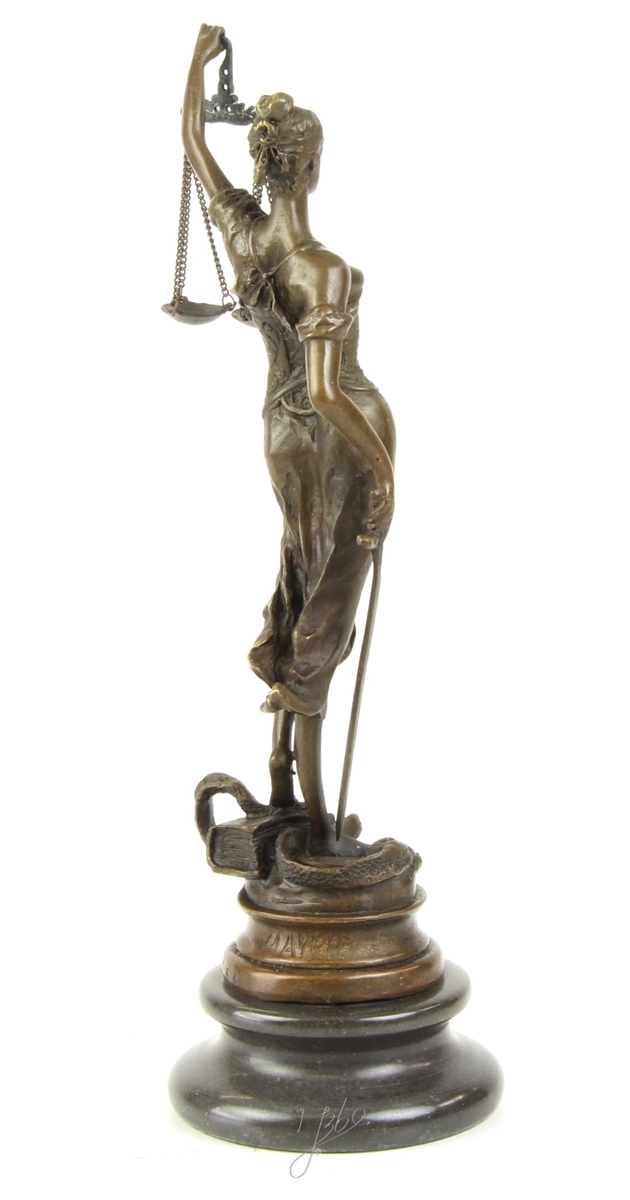 Bronzefigur Bronzeskulptur Bronze Justitia auf Steinsockel H 23,5 cm Göttin der Gerechtigkeit Figur