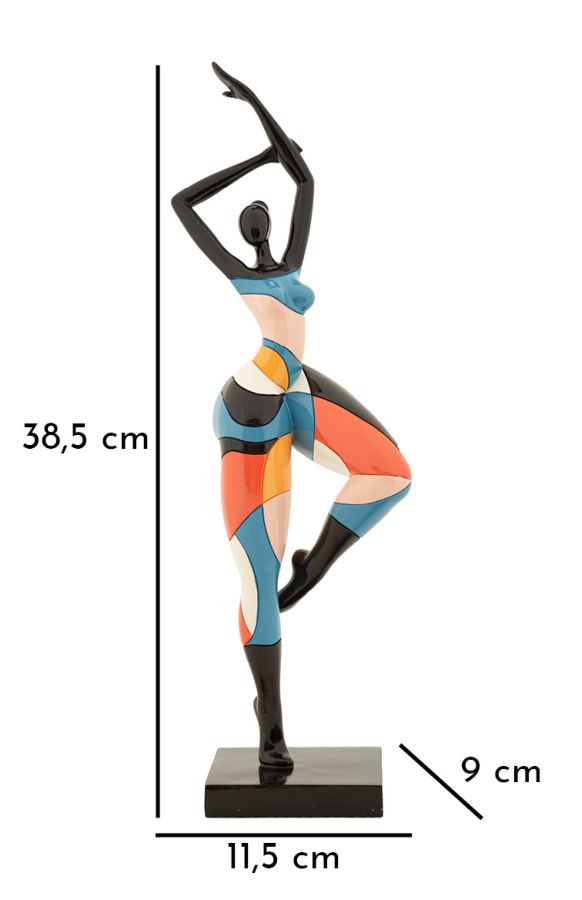 Tänzerin in Ballettpose bunt – abstrakte Dekofigur aus Polyresin für Wohnraum und Wintergarten H 38,5 cm